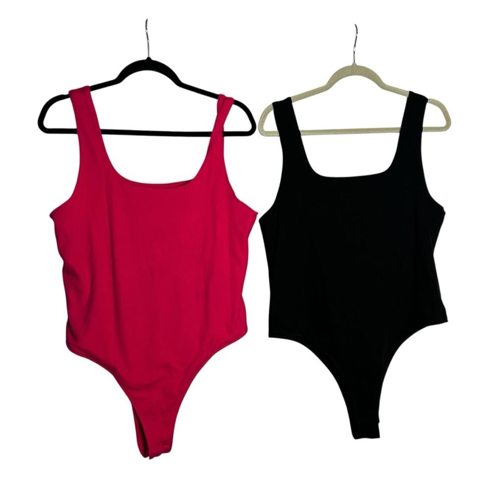 Lot of 2 A New Day Target Pink & Black Square‎ Neck Bodysuits Size XL